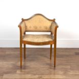 Satinwood painted armchair with low back, possibly French, having floral upholstery, 74.5cm high