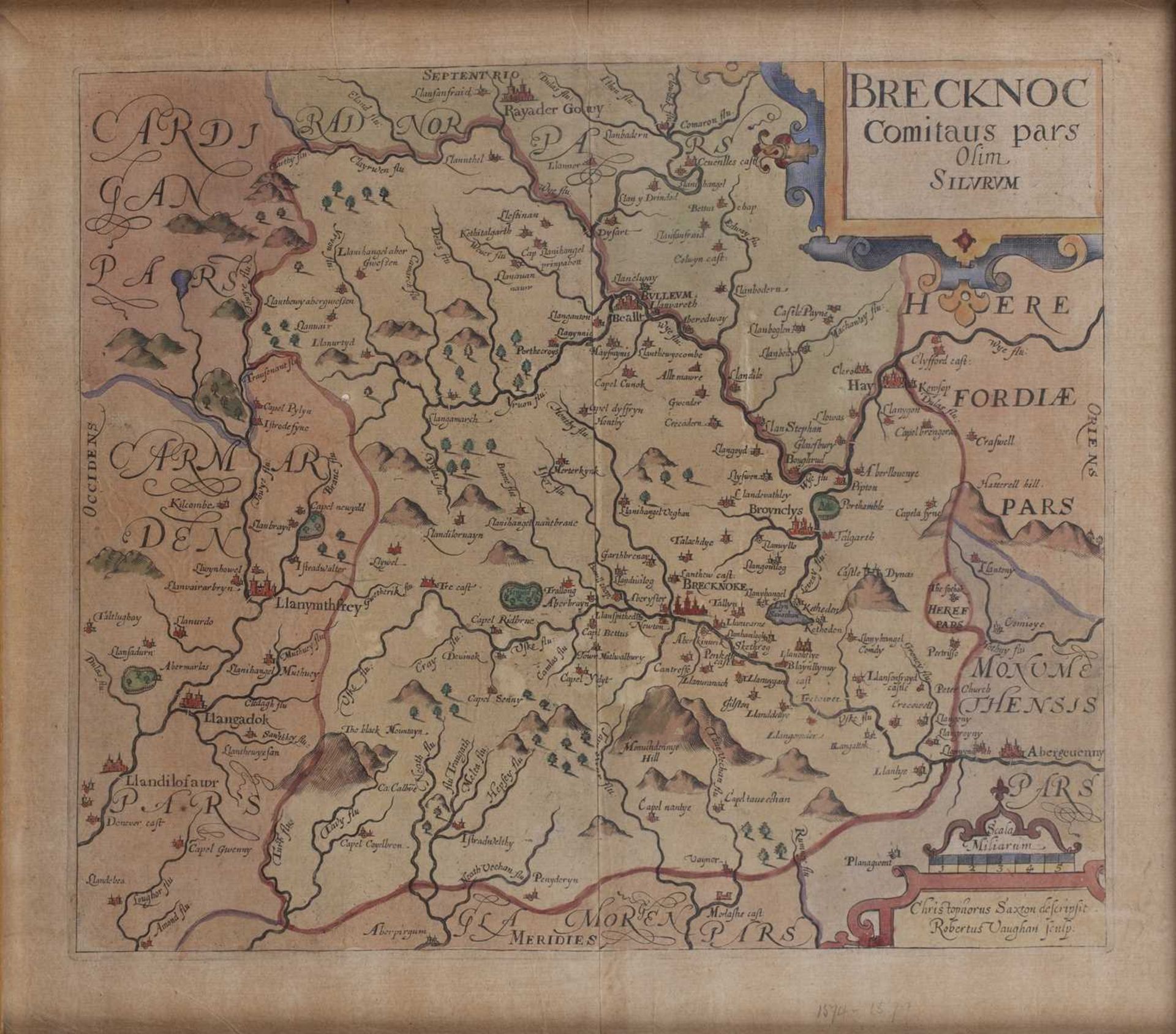 After Christopher Saxton 'Radnor' and 'Brecknoc' coloured maps, circa 1610, 27cm x 32cm and 26cm x