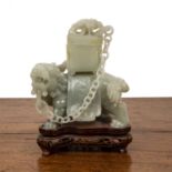 Carved jade model dog of fo and chi-lin dragon Chinese, in the Ming style. The creature turned