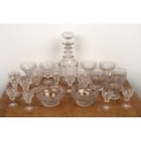 Collection of 19th Century and later etched glassware comprising of a cut glass decanter with