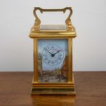 Halcyon Days carriage clock with an enamel dial depicting a view of St Mark's Square, Venice, 13cm