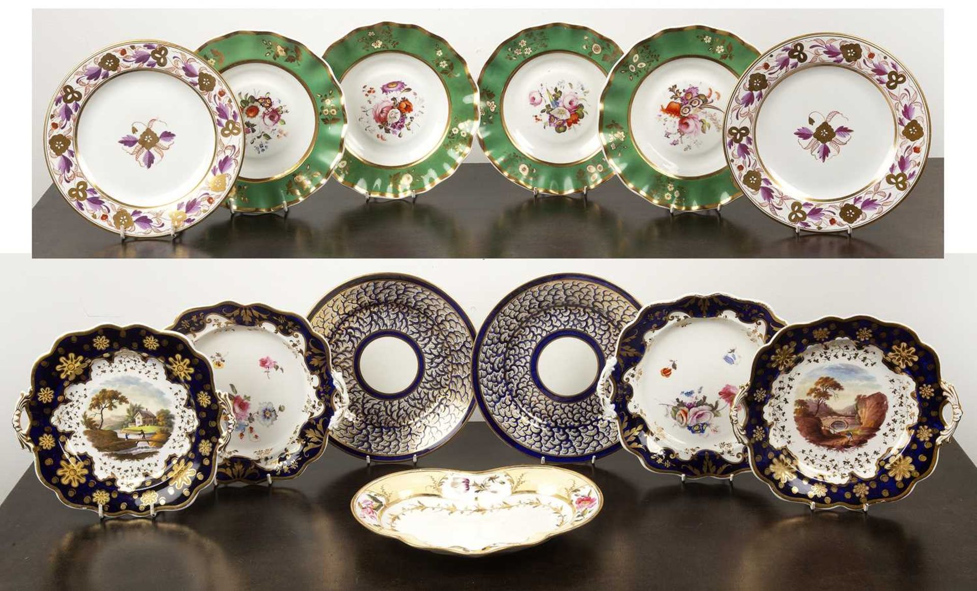 Group of porcelain plates English, 19th Century, to include a pair of Spode 889 pattern plates, 21.