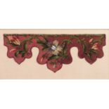 Victorian beadwork panel decorated with flower and leaf motifs on a purple ground, 42cm x 16cmAt