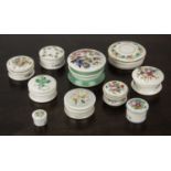 Group of porcelain pin boxes 19th Century, each hand-painted with flower sprays, largest 10cmWith