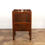 Mahogany tambour fronted pot cupboard George III, with pierced galleried top, the cupboard section