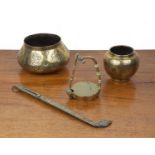 Group of pieces Islamic and Ottoman, including two engraved bowls, 16cm and 10cm diameter, a pair of