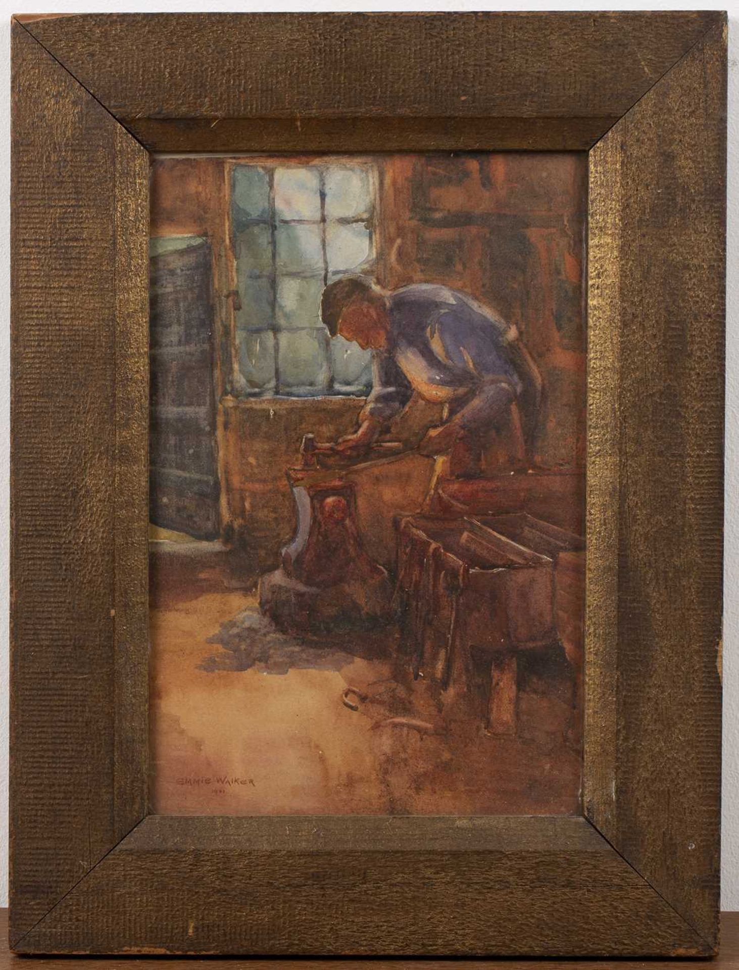 Emmie Walker (20th Century School) 'Untitled blacksmith at work', watercolour, signed and dated 1901 - Image 2 of 3