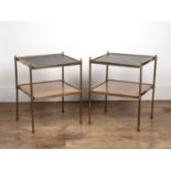 Pair of Italian side tables 20th Century, gilt metal frames with leather inset tops decorated with