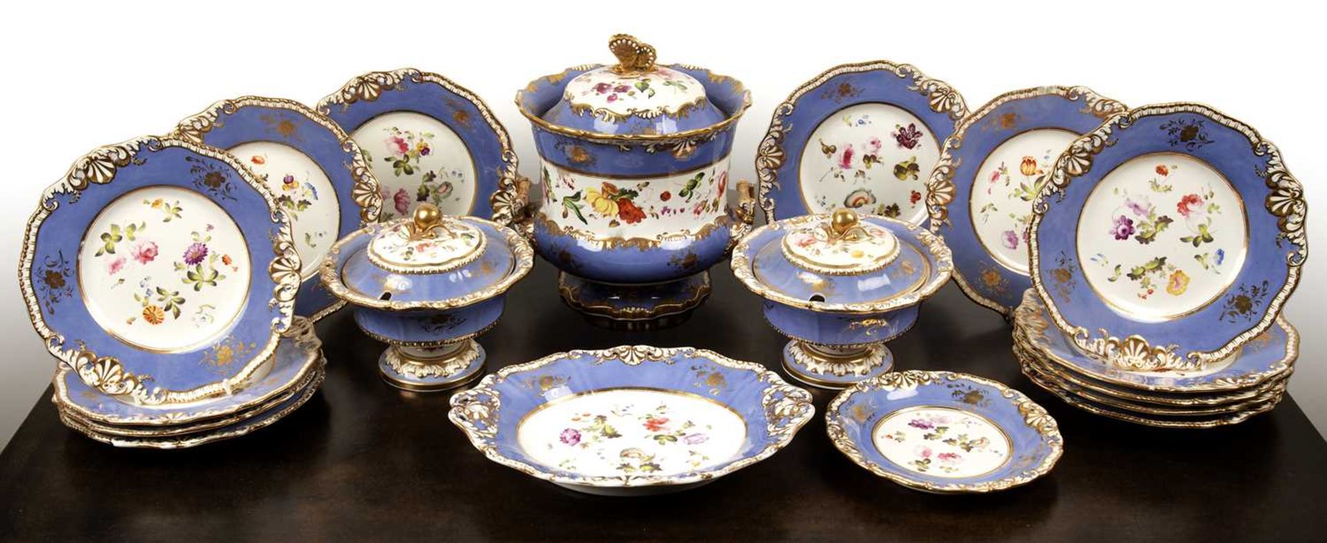H and R Daniel part porcelain service circa 1830/1840, painted with flower sprays, within pale