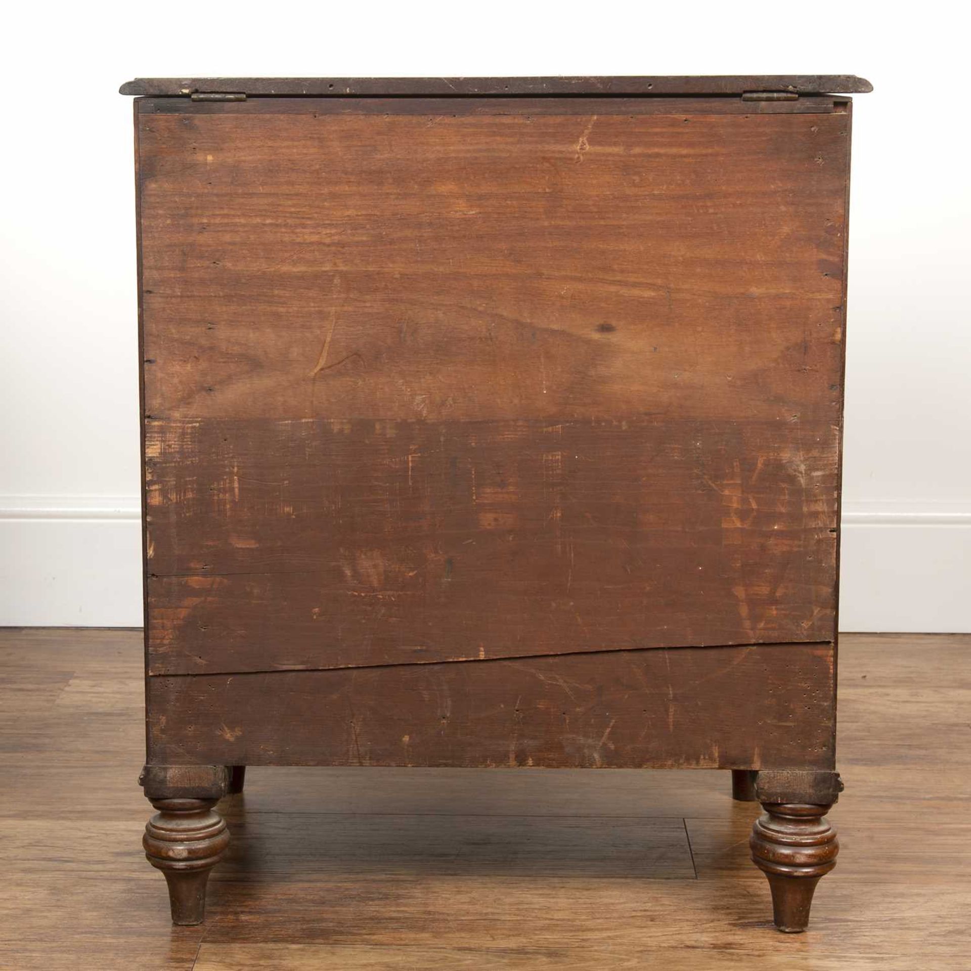 Mahogany commode with lift up top George III, the front with fielded panels, standing on turned - Image 4 of 5