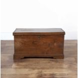 Elm coffer or chest of small proportions, 19th Century, with brass handles, standing on bracket