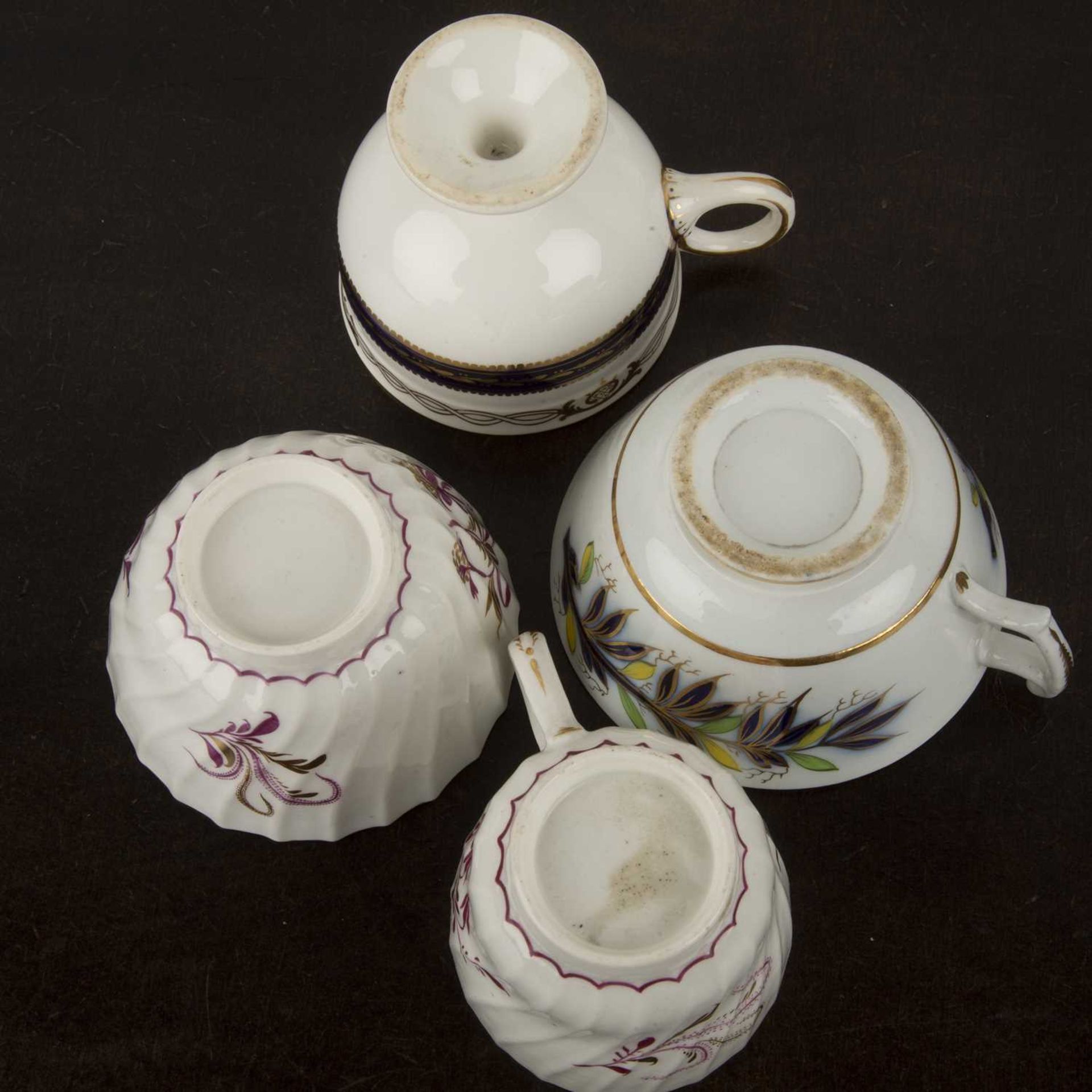 Group of porcelain teacups and saucers and a trio English, 19th Century, including monochrome - Image 3 of 4