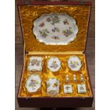 Herend porcelain dressing table set decorated with flowers and butterflies, marked, in a lined