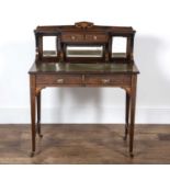 Rosewood and marquetry Bonheur du jour Victorian, with mirrored galleried back, two frieze