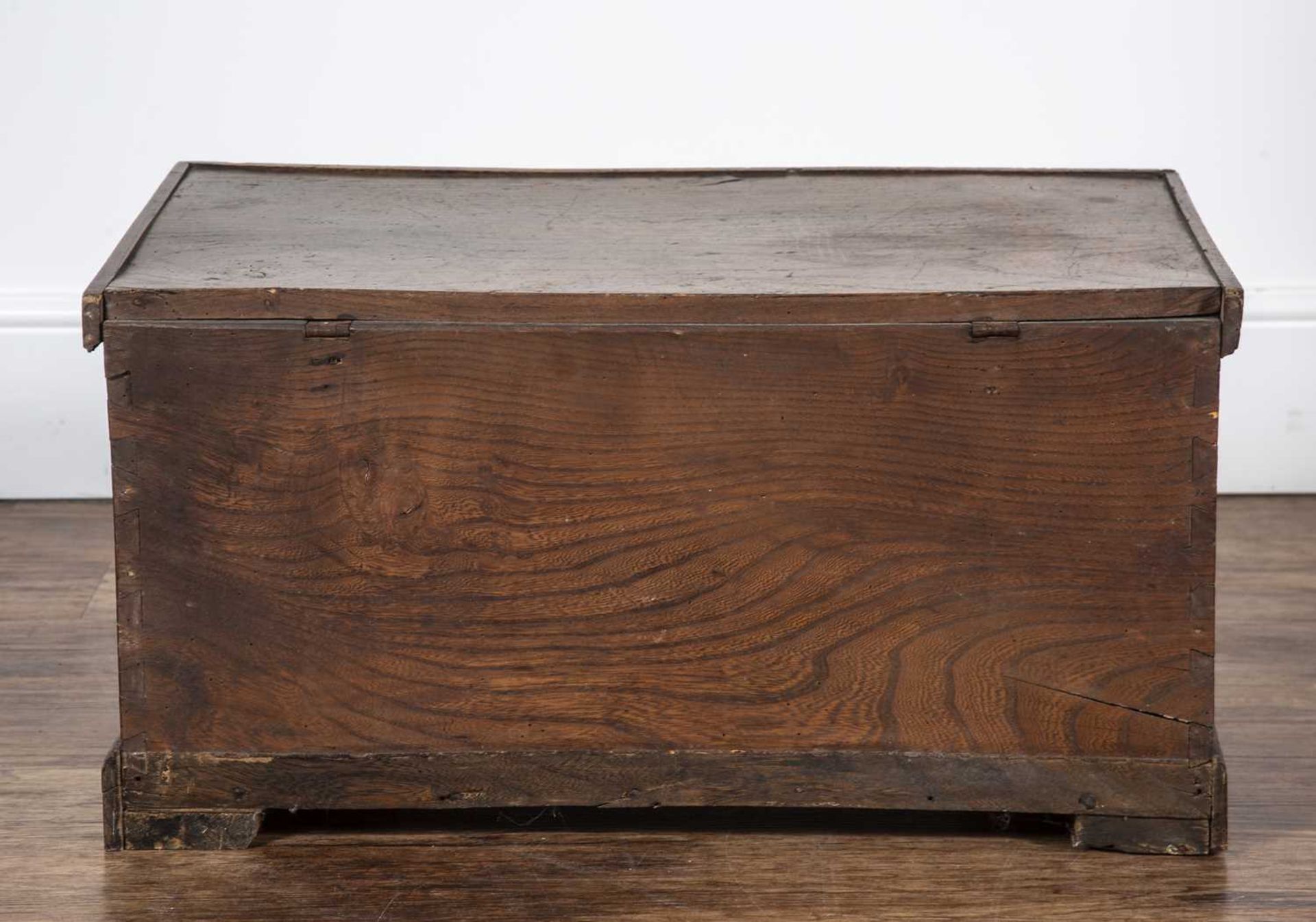 Elm coffer or chest of small proportions, 19th Century, with brass handles, standing on bracket - Image 6 of 6