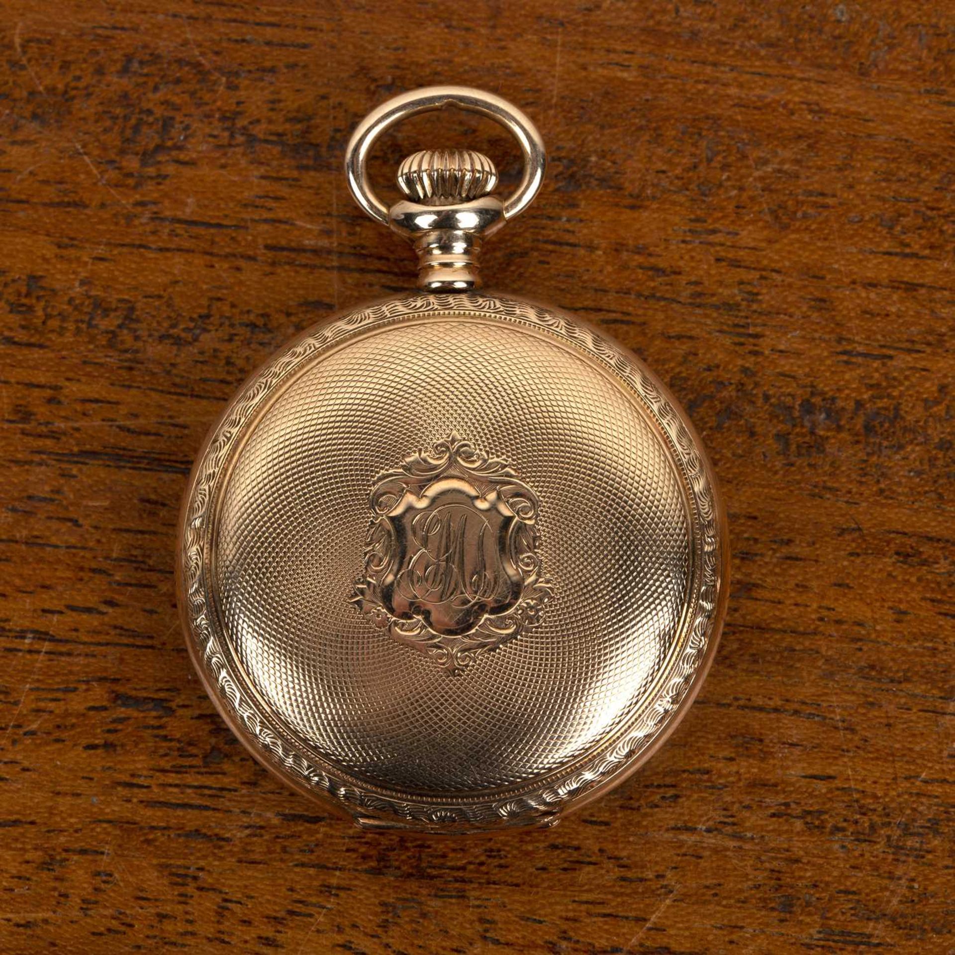 14k gold cased Waltham full hunter pocket watch the cover concealing a white enamel dial with - Bild 2 aus 3