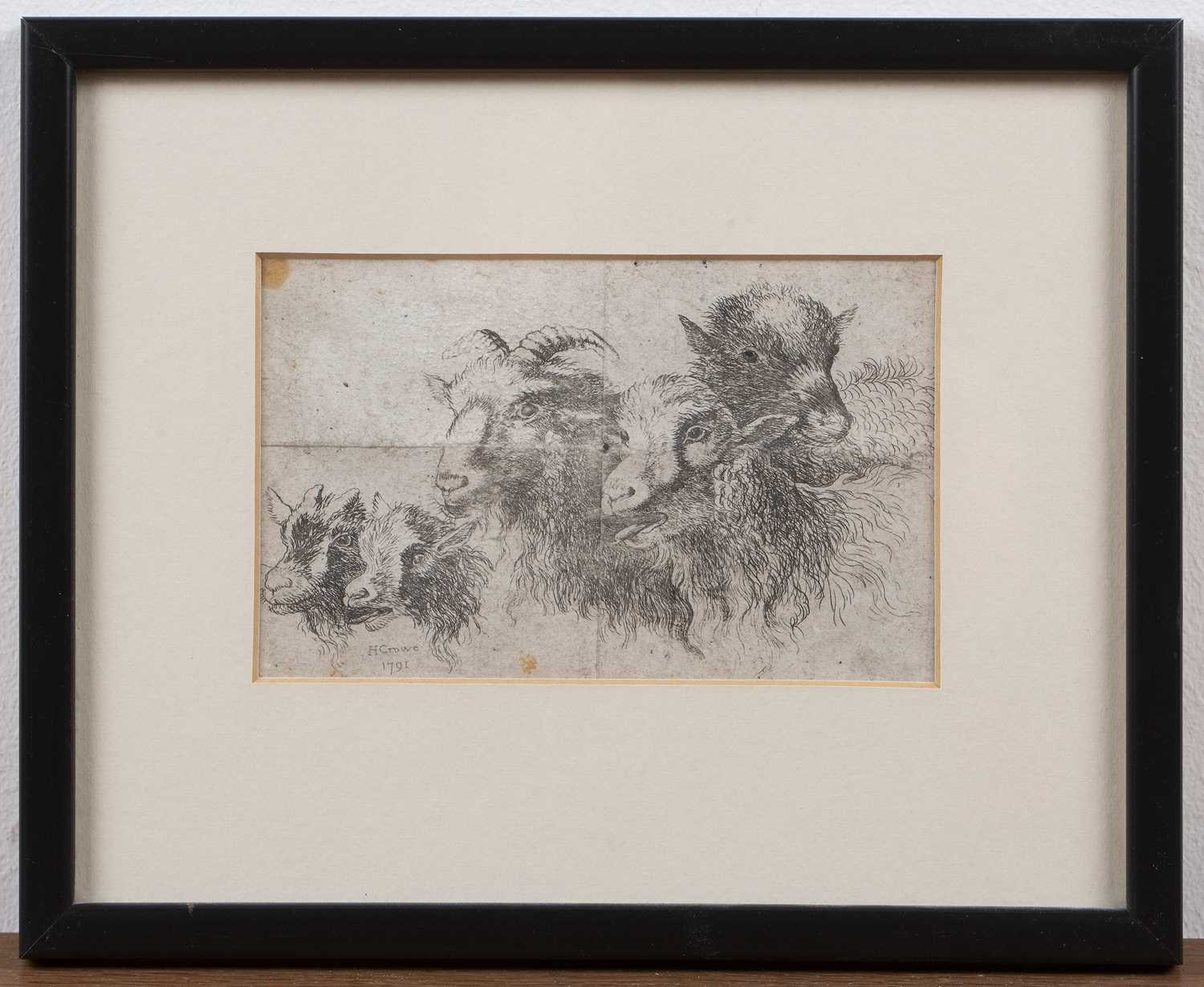 H. Crowe (18th Century English School) 'Untitled study of goats', etching, with printed signature - Image 2 of 3