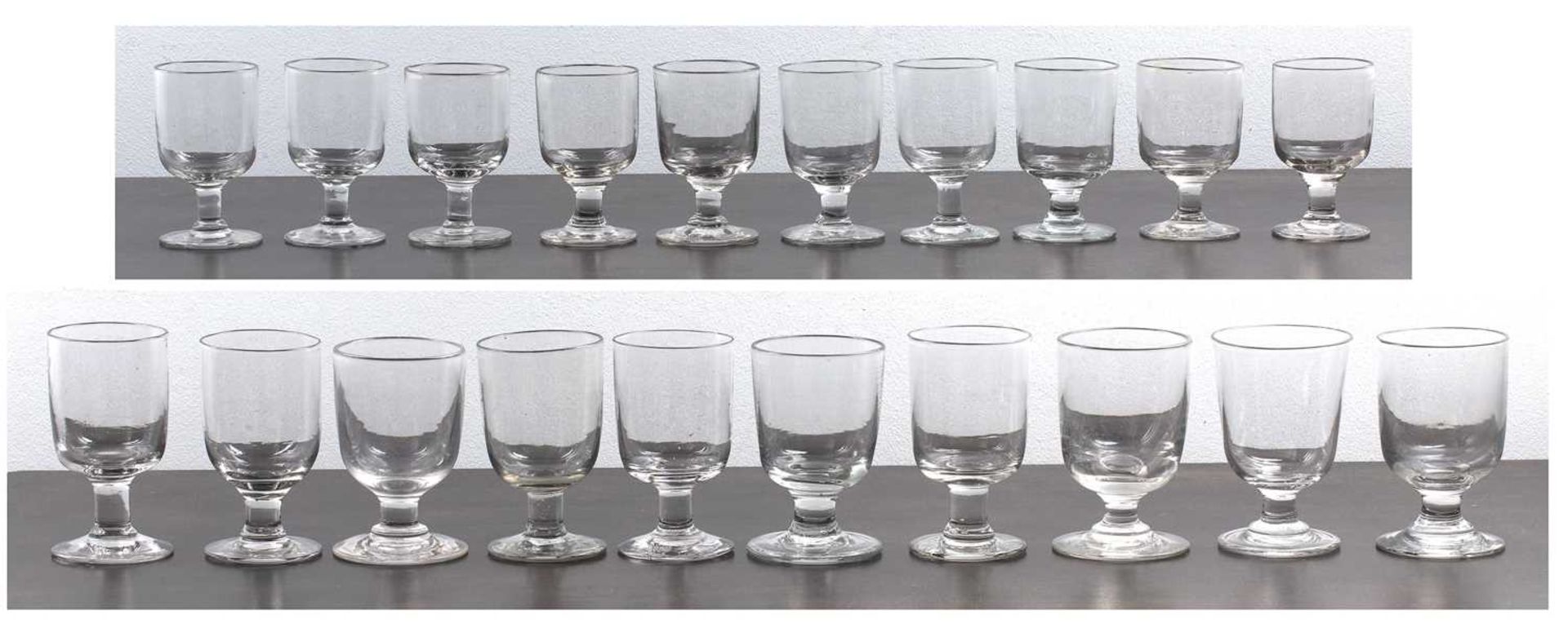 Collection of twenty handblown drinking glasses with bell shaped bowls, 19th Century, on plain squat - Image 2 of 2