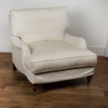 Howard style armchair Contemporary, with white striped upholstery, on brass castors, 86cm wide