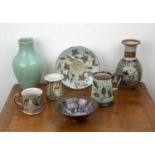 Group of ceramics comprising of: Glyn Colledge (Denby) ware, an Aldermaston pottery vase with