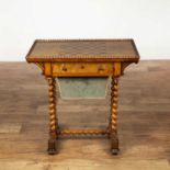 Maple sewing table Victorian, the top with marquetry or parquetry chess board and gadrooned edges,