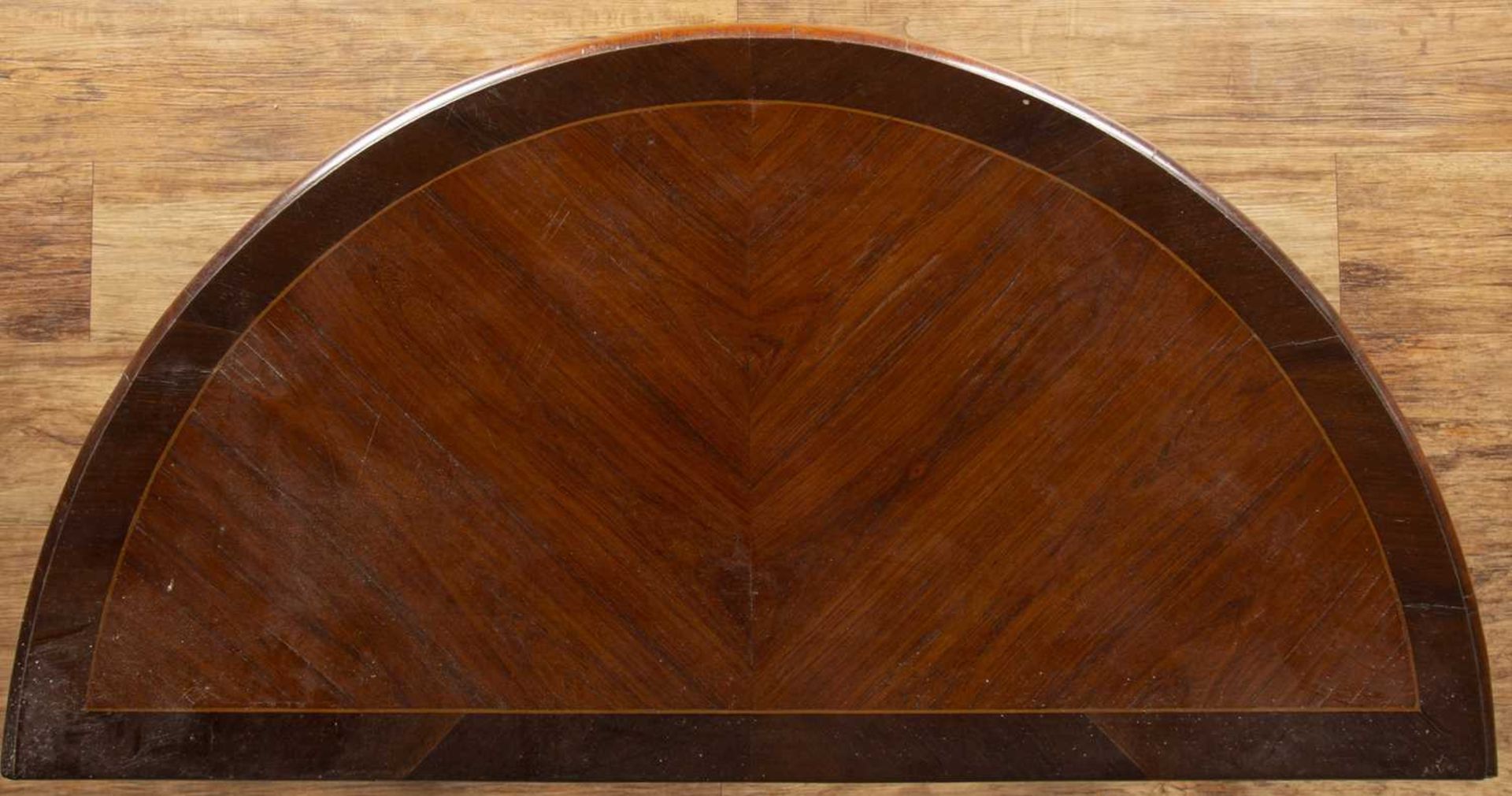 Continental marquetry side table with demi-lune top, above two drawers, with lattice inlaid - Image 3 of 10