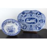 Liverpool 'Herculaneum' style pottery platter unmarked, 52cm x 40cm and a blue and white transfer