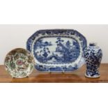 Group of three Chinese pieces to include a small 19th Century blue and white vase with Kangxi
