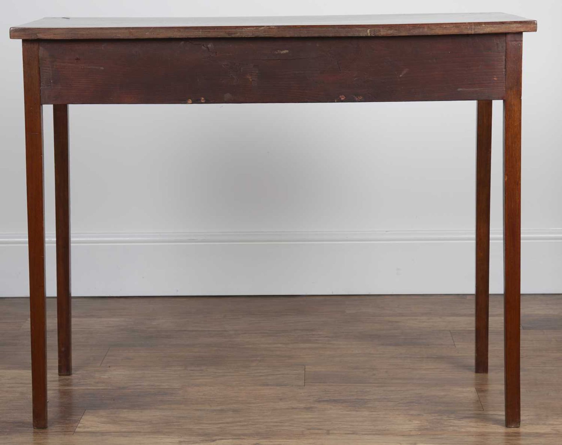 Mahogany side table 19th Century, fitted with three frieze drawers and round brass handles, standing - Image 4 of 6