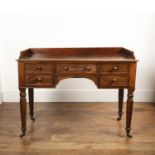 Mahogany writing desk 19th Century, with galleried back, fitted with five drawers, standing on