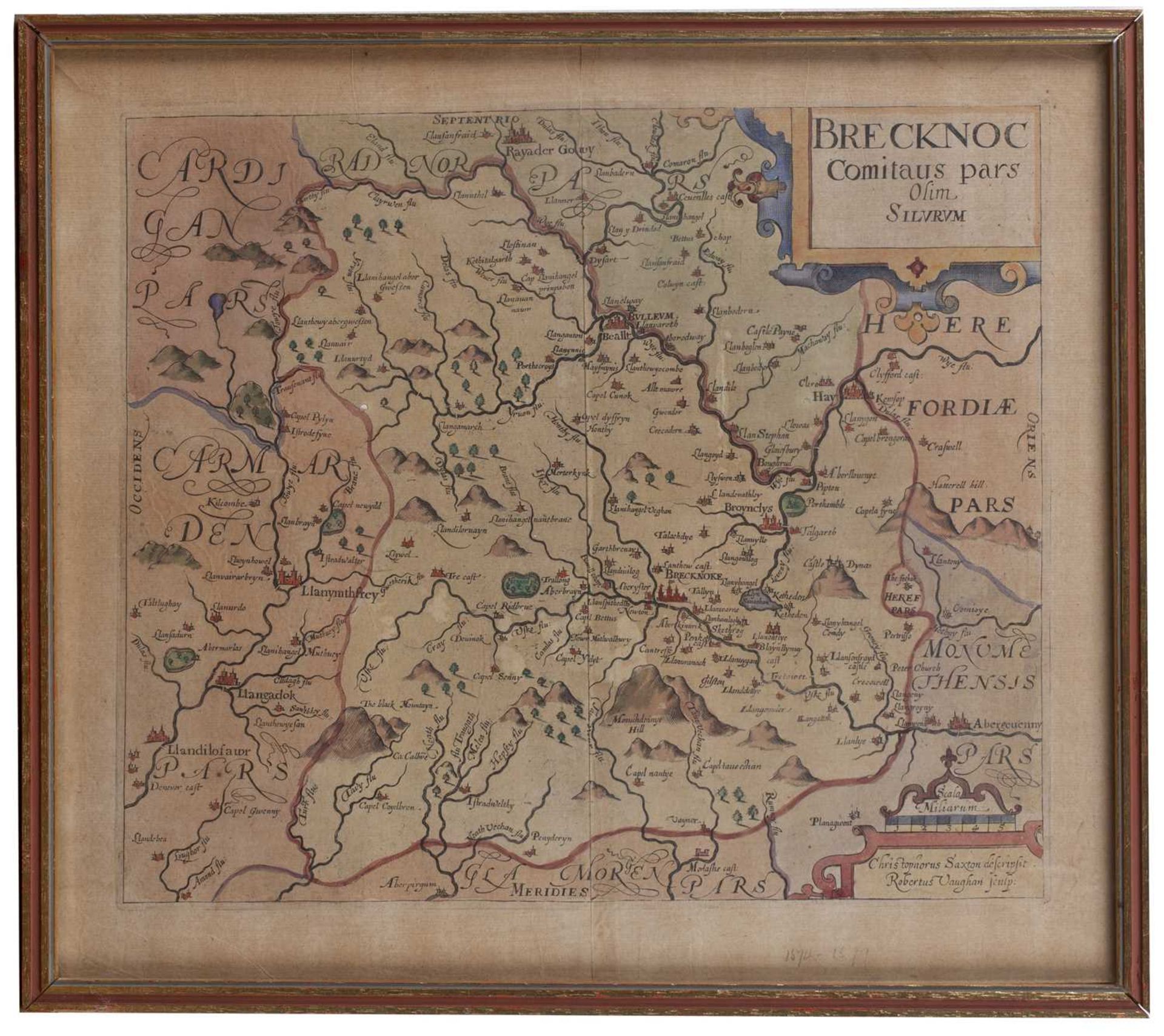 After Christopher Saxton 'Radnor' and 'Brecknoc' coloured maps, circa 1610, 27cm x 32cm and 26cm x - Image 2 of 6