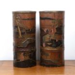 In the manner of Ferdinand Barbedienne Pair of lacquer bamboo vases, decorated in the Japanese