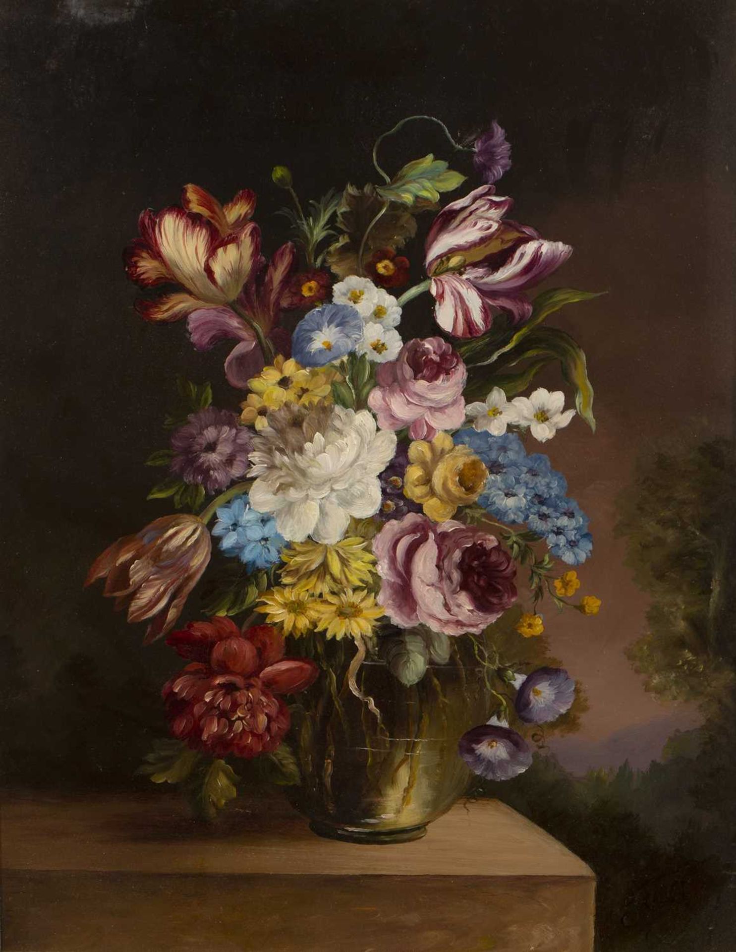 19th Century Continental School 'Untitled still life of flowers', oil on panel, indistinctly