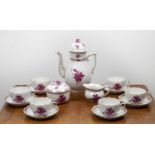 Herend porcelain coffee set 'Chinese Bouquet' pattern in the raspberry colourway, comprising of a