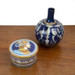 Continental maiolica circular box and cover 20th Century, decorated in a classical style,