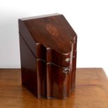 Mahogany marquetry inlaid knife or stationery box George III, with shaped front and crossbanded