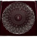 Heavy presentation glass dish marked Games of the XXIVTH Olympiad Seoul 1988, in a lined case,