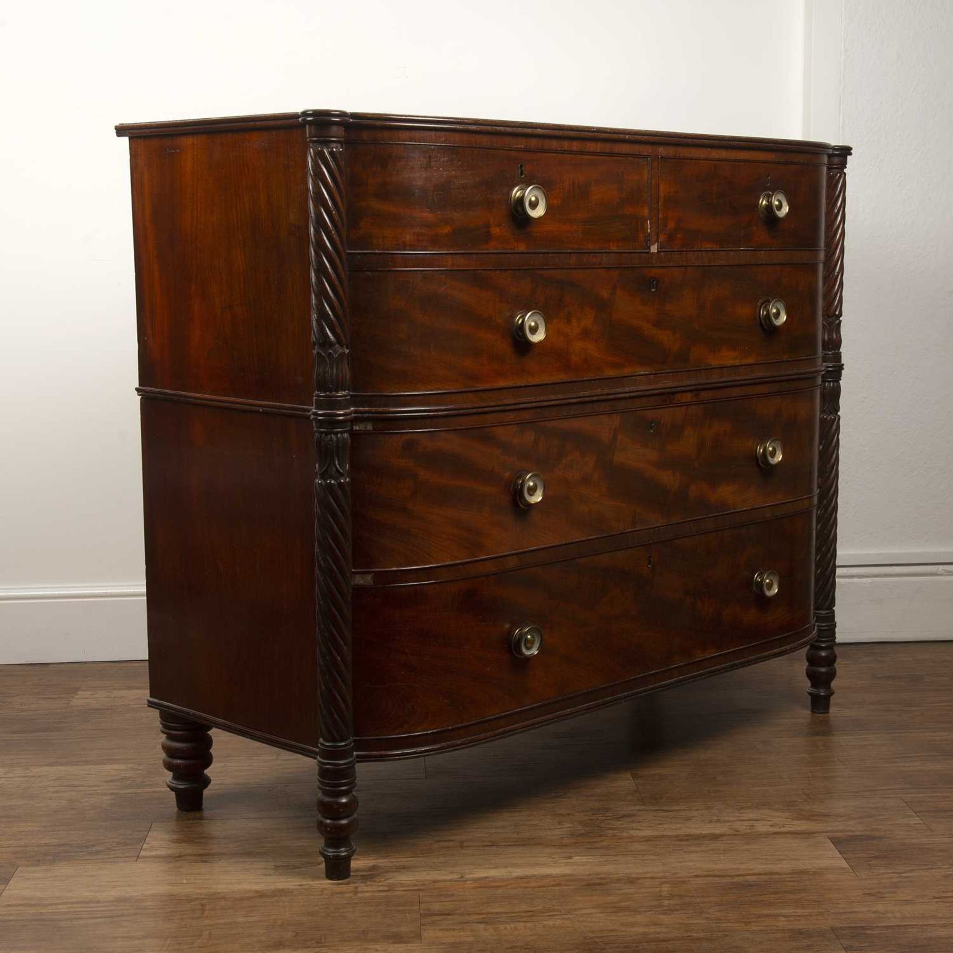 Mahogany chest of bow fronted drawers 19th Century, with rounded corners and brass handles, two over - Image 2 of 6