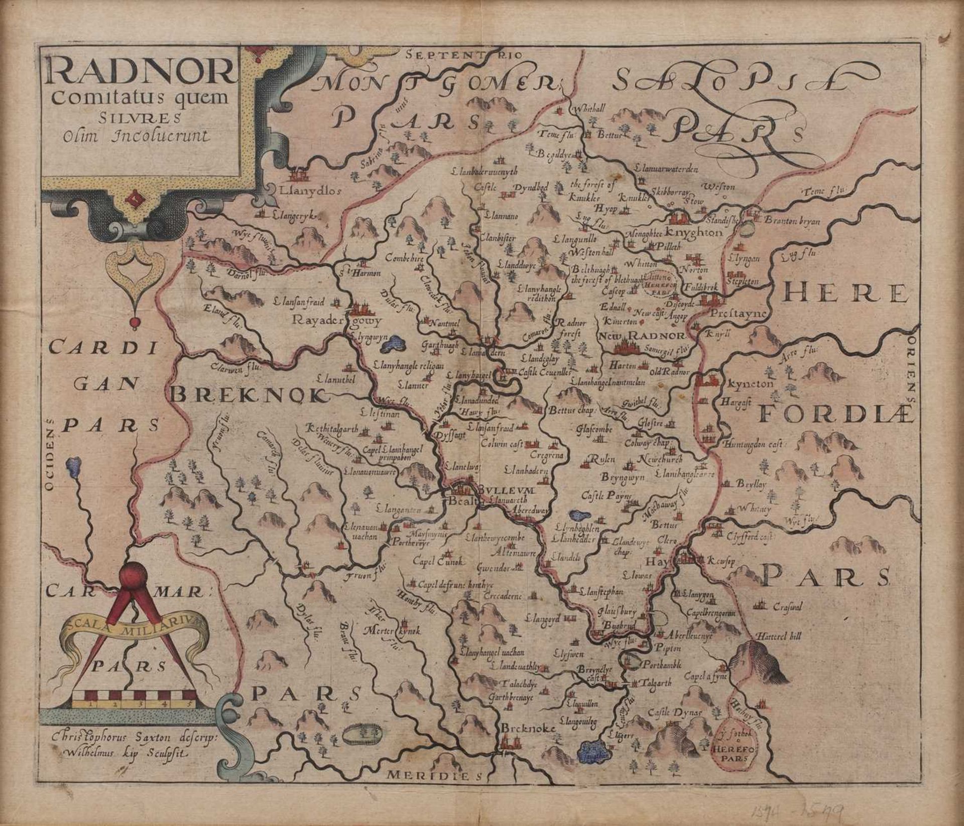 After Christopher Saxton 'Radnor' and 'Brecknoc' coloured maps, circa 1610, 27cm x 32cm and 26cm x - Image 4 of 6