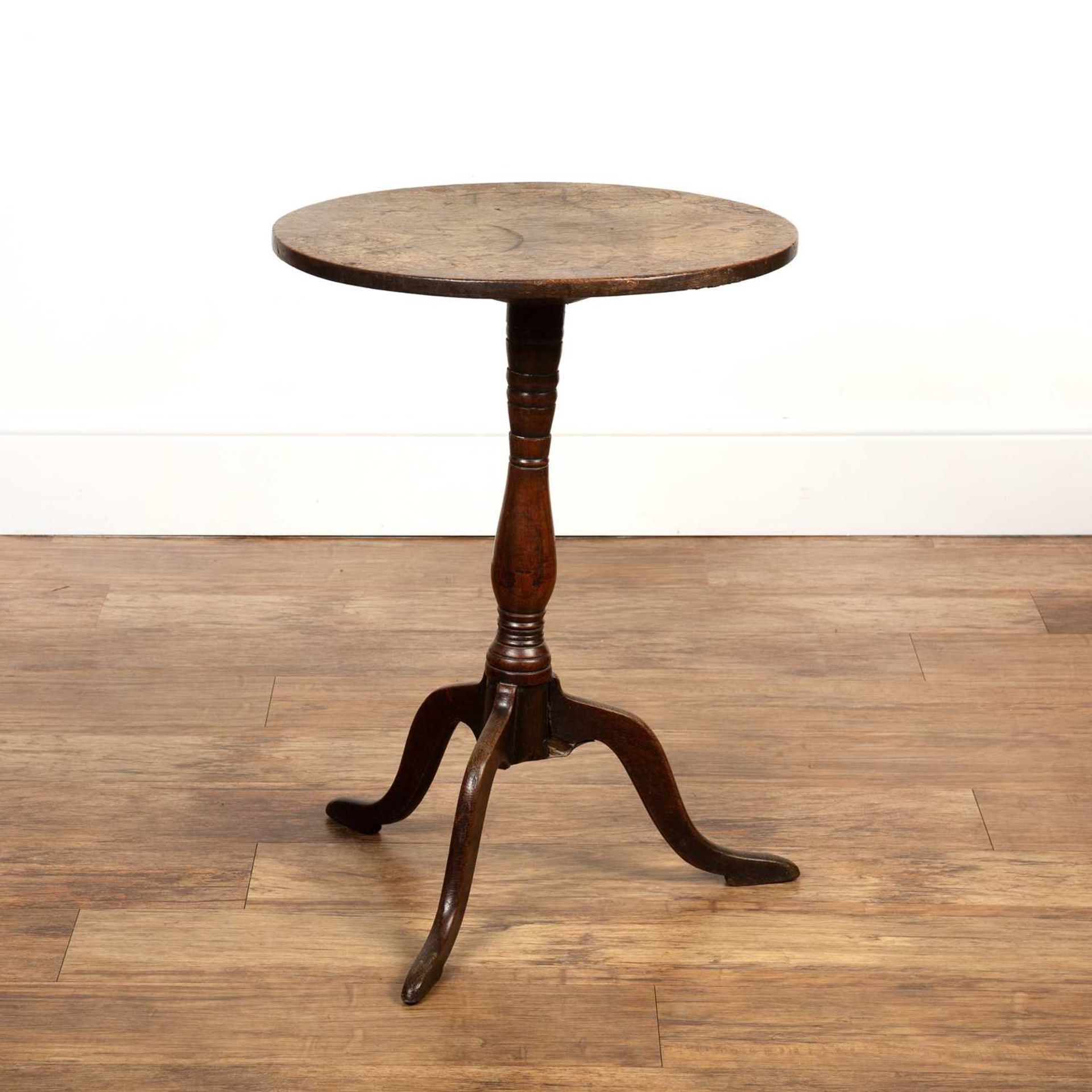 Oak circular topped tripod table late 18th/early 19th Century, 51cm wide x 71.5cm high Signs of