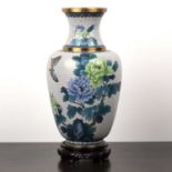 Contemporary cloisonne vase and stand Chinese, decorated with peonies and with ruyi border, 36cm