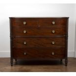 Mahogany chest of bow fronted drawers 19th Century, with rounded corners and brass handles, two over