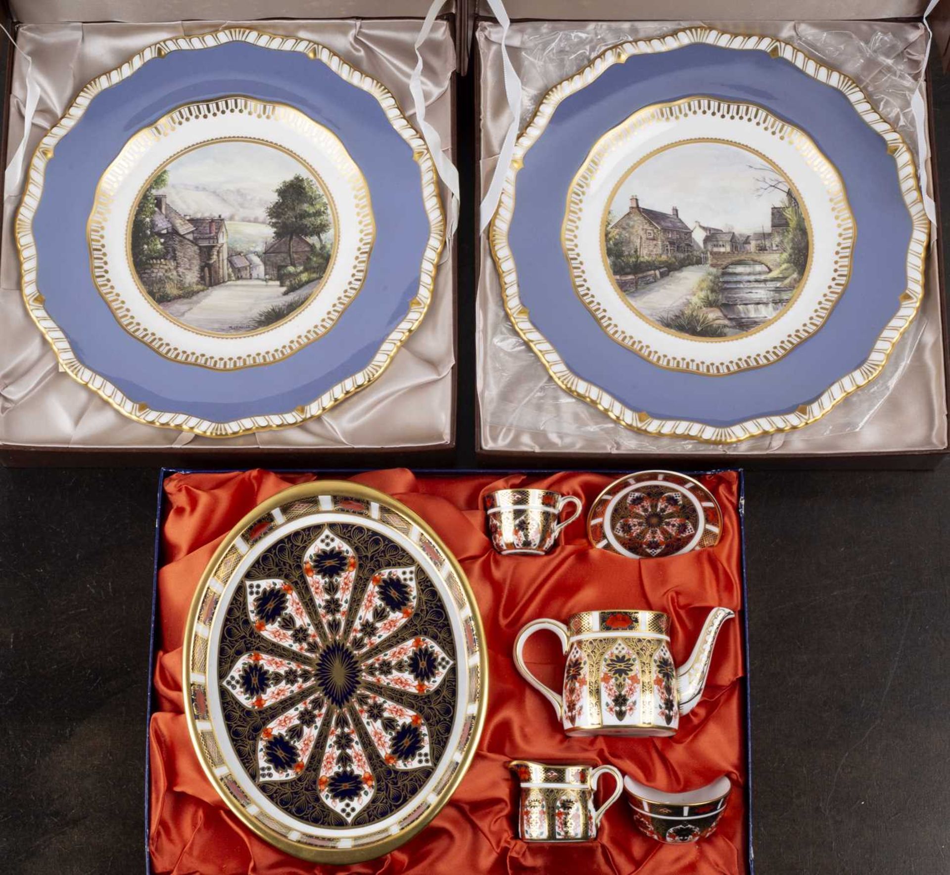 Collection of Royal Crown Derby comprising of: Royal Crown Derby imari patterned miniature tea set