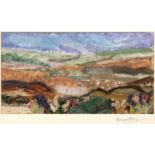 Atley (Contemporary) Embroidered textile landscape scene, untitled, signed indistinctly in pencil to