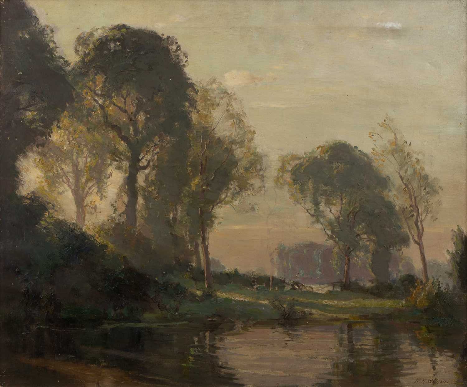 Henry Mitton Wilson (1873–1923) 'Near St. Albans landscape', oil on canvas, signed lower right, 49cm