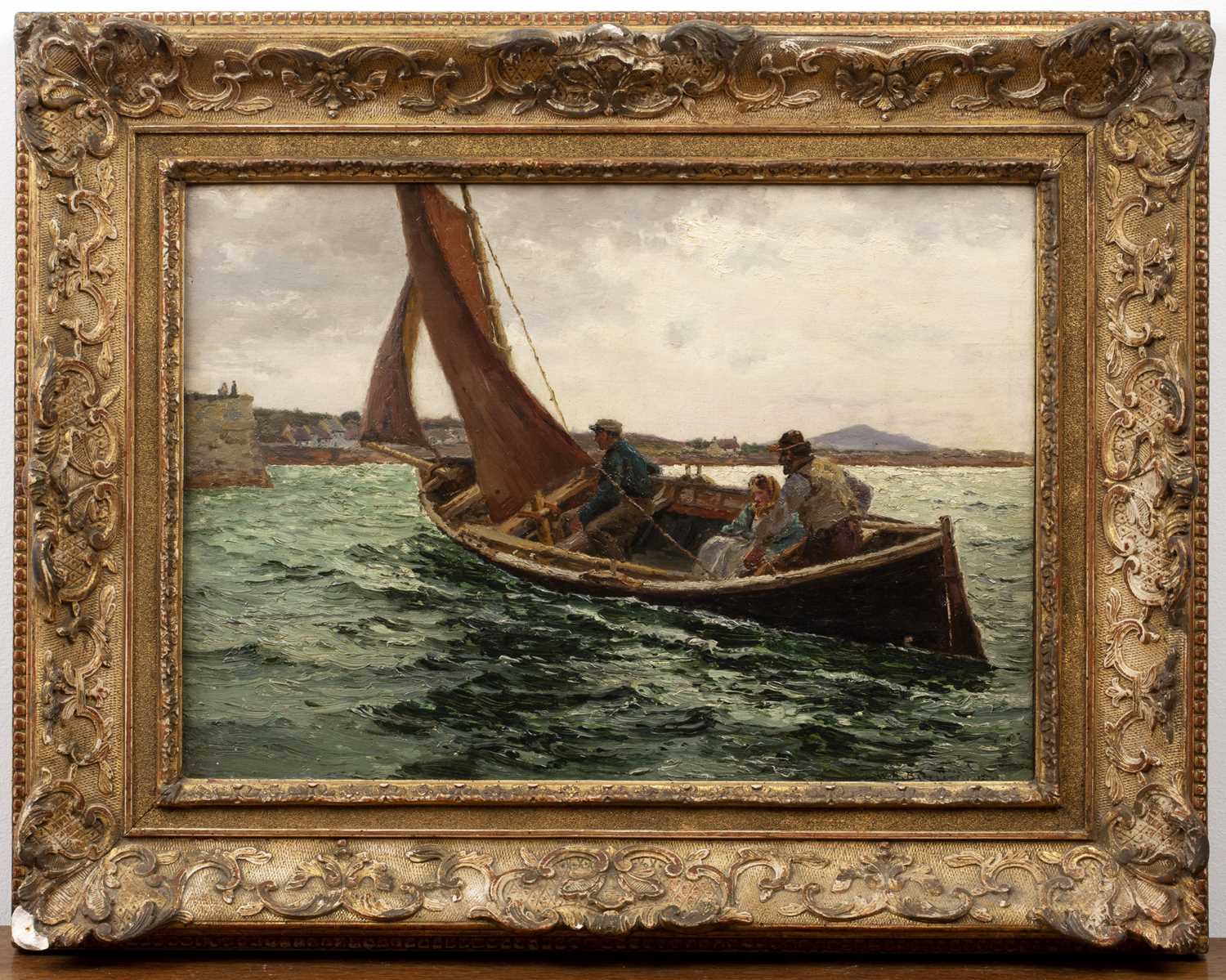 William Henry Bartlett (1858-1932) 'Untitled boating scene with figures', oil on panel signed and - Image 2 of 3