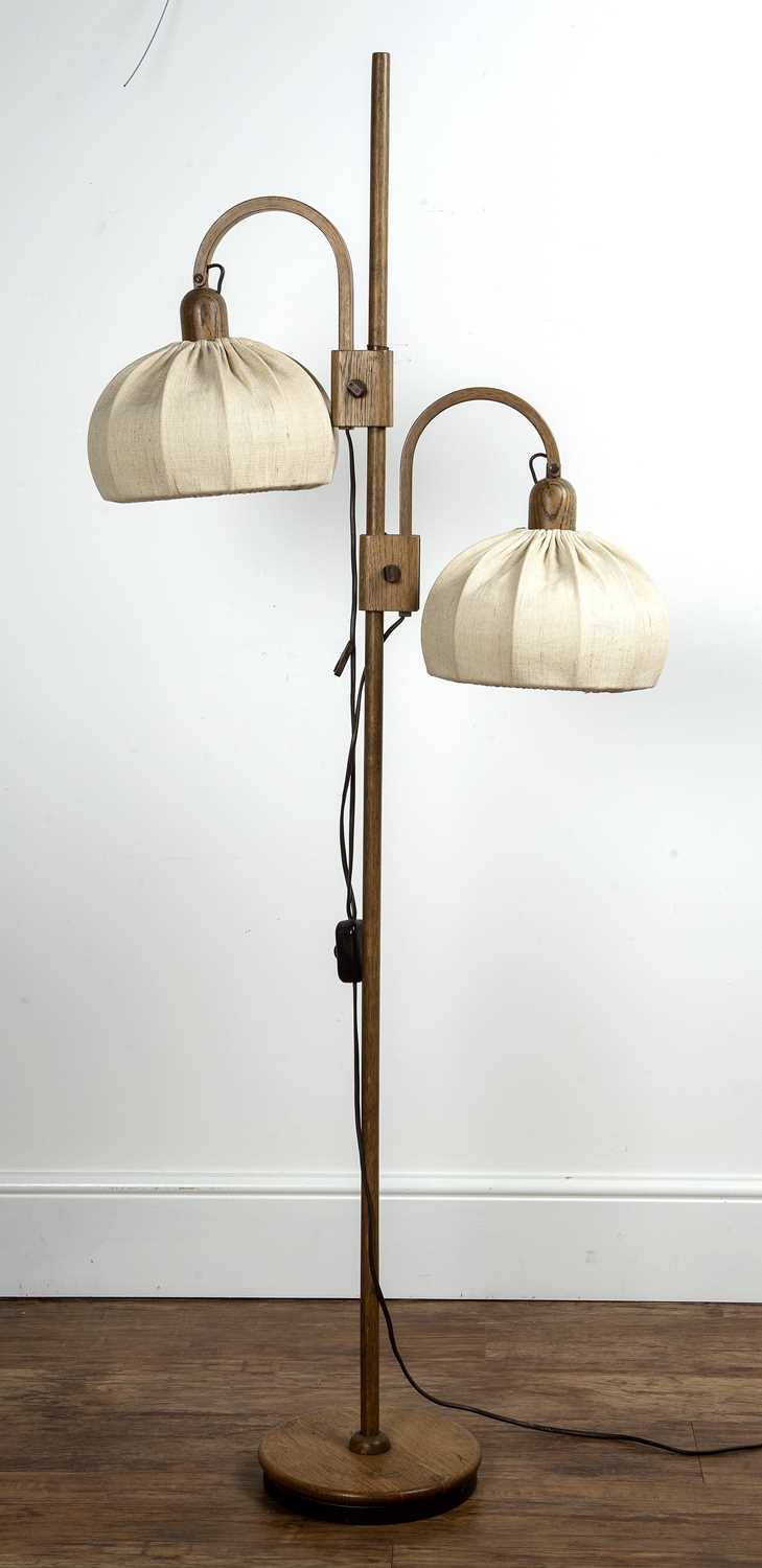 Contemporary standard lamp oak, with adjustable with shaped seed pod shades and weighted base, 158cm - Image 2 of 3