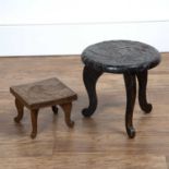 Liberty & Co 'Japanese' stool or stand with circular top, unmarked, 26cm across x 26cm high and