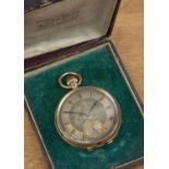 9ct gold cased pocket watch the engraved dial with Roman numerals and subsidiary dial, the inside of