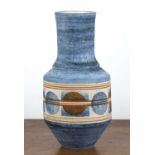 Simone Kilburn for Troika Pottery urn vase, decorated with geometric shapes on a blue ground,
